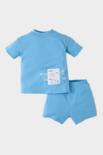 DeFacto Baby Boys 2-Persons Suit Printed Short Sleeve T-Shirt and Elastic Waist Shorts