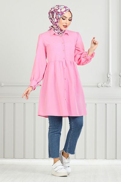 ModaMerve Cuff Laced Tunic 401Evo1065-M Pink