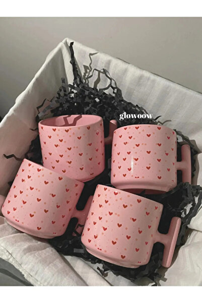 glowoow Pembe Kalpli Kupa Seti – Hediye Seti | Çeyiz ve Özel Günler İçin Şık ...