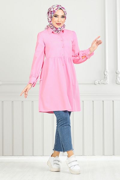 ModaMerve Cuff Laced Tunic 401Evo1065-M Pink