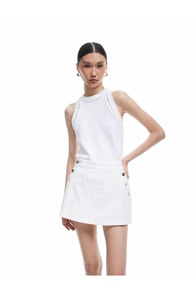 Koton New Season Koton X Sima Tarkan - Regular Fit Sleeveless Openwork Halter Neck Crochet T-Shirt