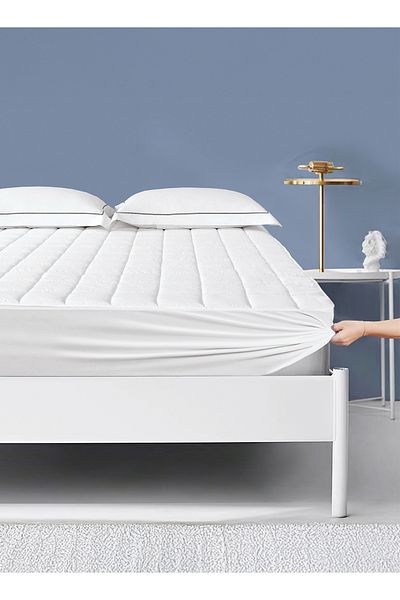 Sleep Night Cotton Top Mattress Pad For Bed lightweight, with 4 Elasticated Corner Straps, Soft and Firm Topper