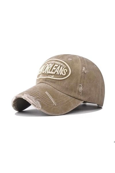 CosmoOutlet New Orleans Embroidered Washed Vintage Model Adjustable Beige Men's Hat from the Back