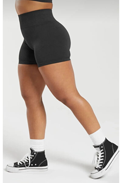 Meralles Fitilli Pamuklu Kısa Spor Yüksel Bel Toparlayıcı Şort-Tayt