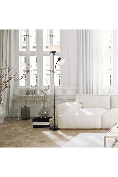 COOYA Floor Lamp with Adjustable Reading Lamp, Plastic Lampshade, Floor Lamps for Living Room, Bedroom