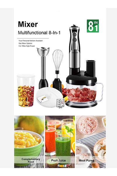 SOKANY 8-In-1 Multifunctional Food Processor Hand Blender, Chopper, Mixer, 700 Watt, SK-5011-8 Black