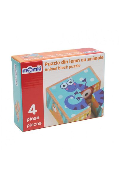 MomKi Puzzle din lemn cu animale, 4 piese,