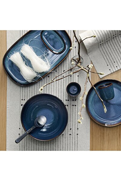 IKEA GLADELIG Stoneware Plate Blue 31x19 cm Unique Glazed Finish