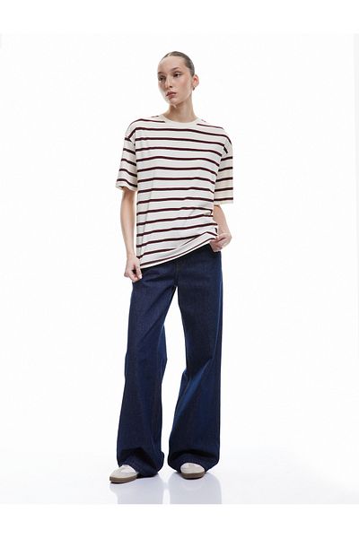 Koton Tricou cu mânecă scurtă pentru femei, cu dungi, sezon nou