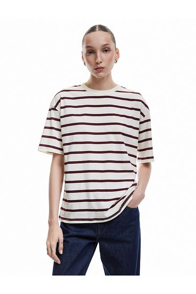 Koton Tricou cu mânecă scurtă pentru femei, cu dungi, sezon nou