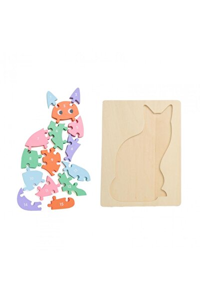 MomKi Puzzle din lemn cu pisică, 16 piese