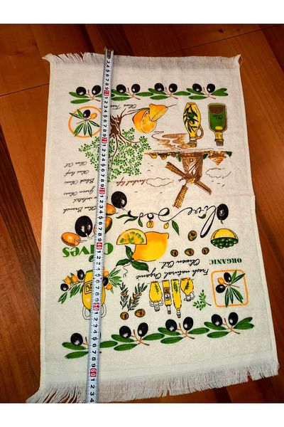 yörük tuhafiye 40X60 Cm. 3 Piece Illustrated Printed Kitchen Towel Set, Patterned Cream Color.