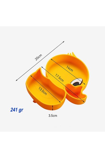 jojobebek Bpa-Free Vacuum Silicone Food Plate, Silicone Handle, Steel Tip Fork and Spoon Set (Duck Figured)