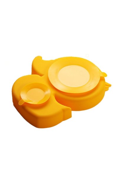 jojobebek Bpa-Free Vacuum Silicone Food Plate, Silicone Handle, Steel Tip Fork and Spoon Set (Duck Figured)