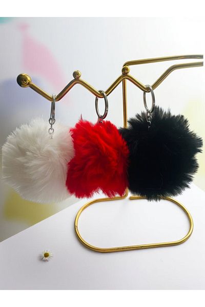 GALATA GIFT Accesoriu pentru geantă cu pompon: farmec de pluș și selector de culoare Trei (3) buc