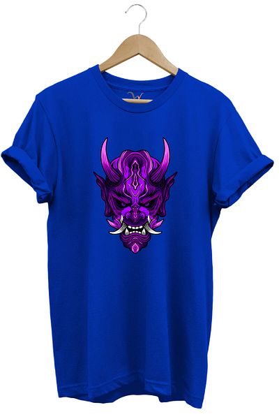 WİDİ Tricou albastru cu decolteu rotund, 100% bumbac, imprimat cu capul de moștenire anime