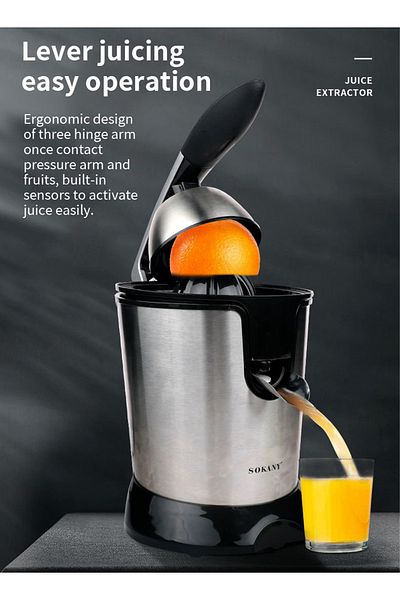 SOKANY Electric Citrus Juicer 350W Stainless Steel Juicer Freshly Pressed Fruit for Squeezes JE-651E Black