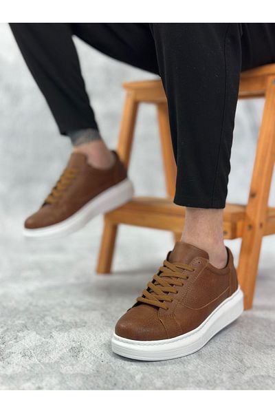 BOA Ba0423 Thick High Sole Tan Lace-Up Sports Men's Shoes