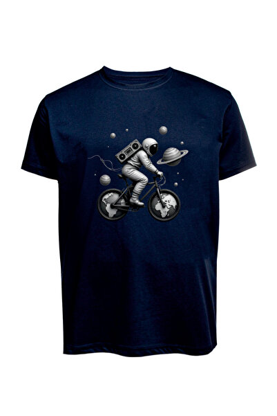 Baran Işık Tricou unisex cu imprimeu astronaut și bicicletă, din bumbac piept...