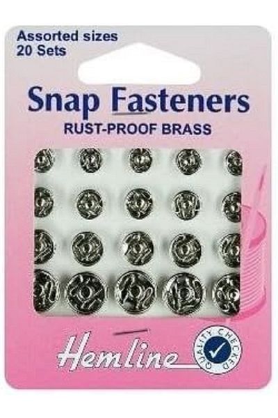 Hemline H420.99 Nickel Brass Rust Proof Sew On Snap Fasteners 6,7,9,11mm 20 Set