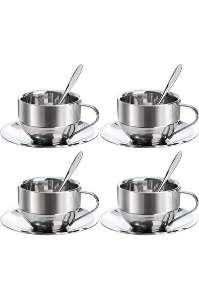 Chavin Steel 4 Pieces 180 ml Double Wall Espresso Coffee Cup Set Presentation...