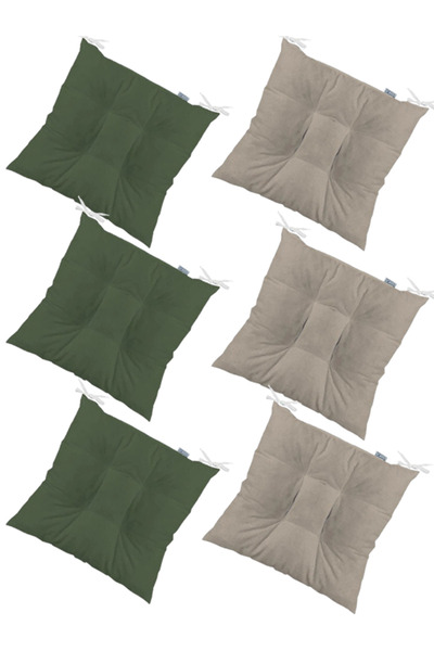TicaretJet 6' Li Takım Pofidik Kare Haki Bej Sandalye Minderi 40x40cm
