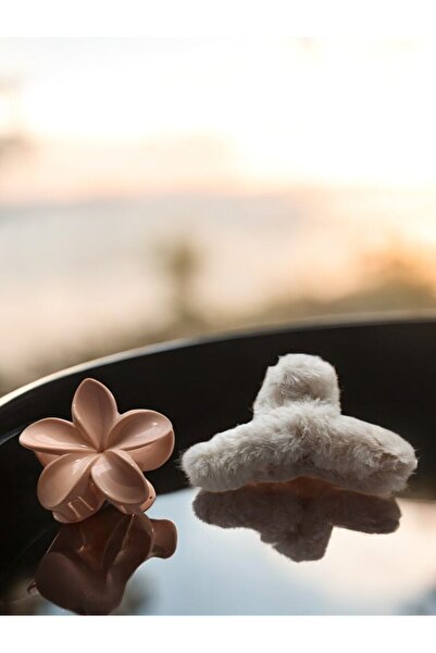 BeyzHal Σετ 2 κλιπ μαλλιών με μανταλάκια - Άνθος λωτού και απαλό βελούδο