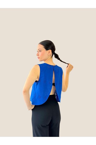 Retrobird Ανοιχτή πλάτη Κοντό τοπ Γυναικείο Saks Blue