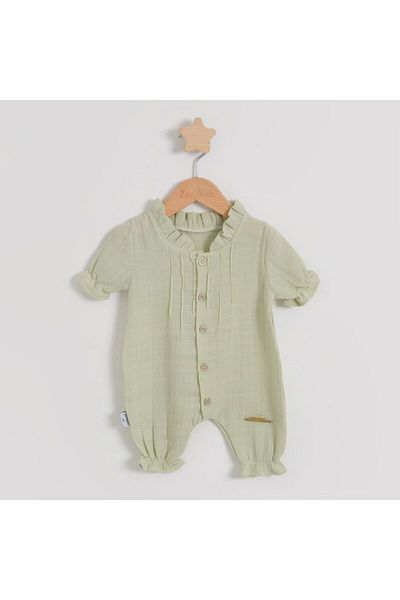 TRENDİMİZBİR Baby Girl Buttoned Cotton Khaki Jumpsuit