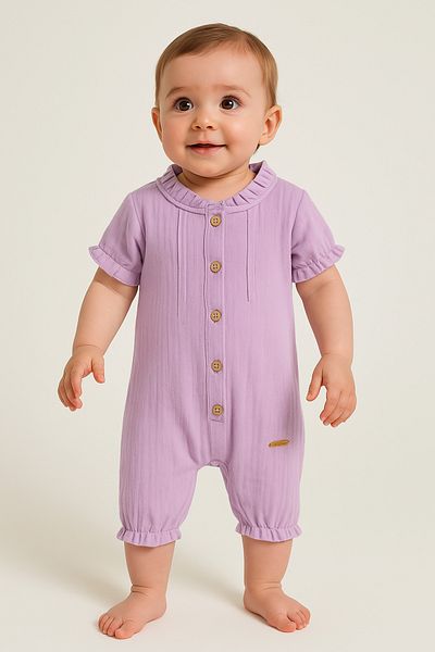 TRENDİMİZBİR Baby Girl Buttoned Cotton Lilac Jumpsuit