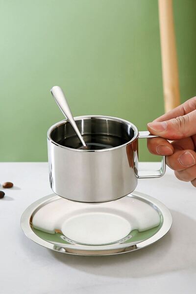 Chavin Steel 2Pcs 200ml Double Wall Espresso Coffee Cup Set Presentation Cup Mt119-2
