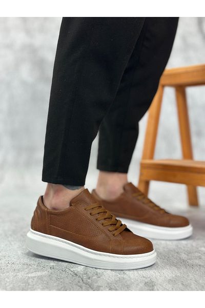 BOA Ba0423 Thick High Sole Tan Lace-Up Sports Men's Shoes