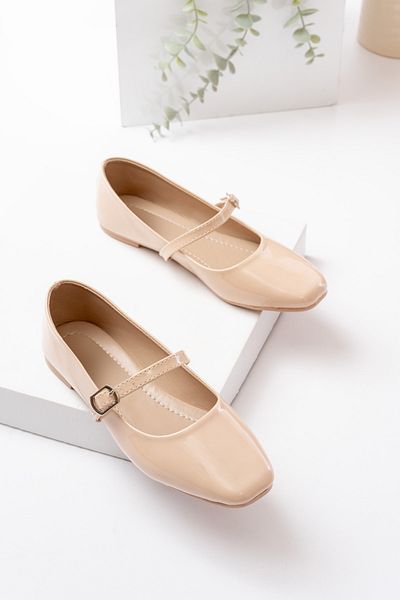 Slipcat Women's Daily Blunt Toe Ballerina Shoes with Single Belt Buckle