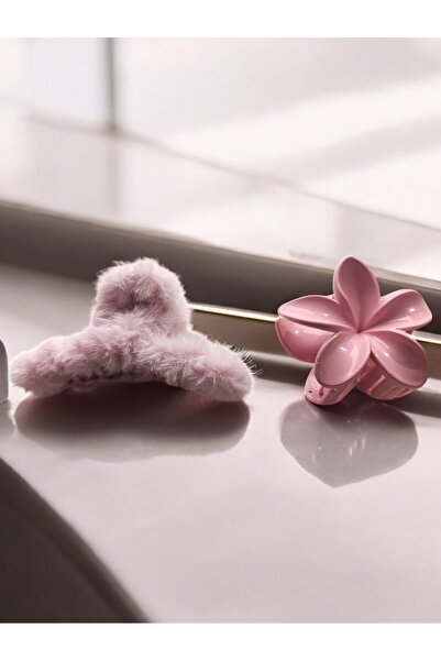 BeyzHal Σετ 2 κλιπ μαλλιών με μανταλάκια - Άνθος λωτού και απαλό βελούδο