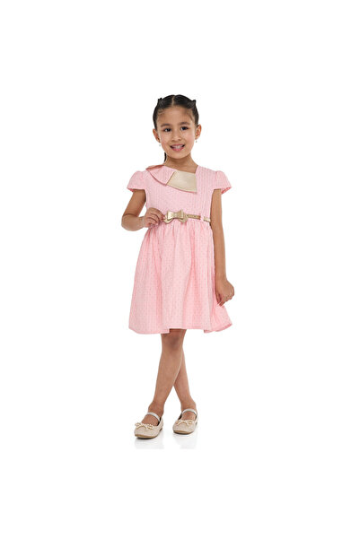 Victor and Jane Ivory/Gold Lapel Jacquard Dress