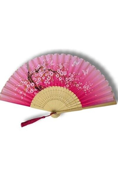 BELUGA Yelpaze Bambu Kumaş Serinletici Vintage Pembe Bahar Dalı Şık Dekorasyon Püsküllü Japon Yelpaz