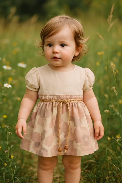 TRENDİMİZBİR Baby Girl Floral Woven Short Sleeve Dress with Belt