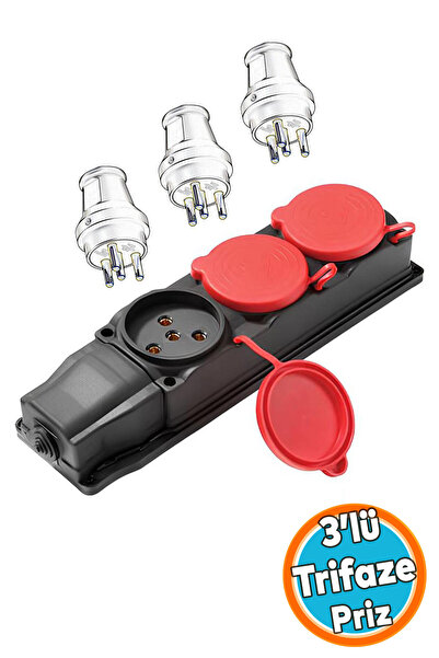 NZB Kapaklı Trifaze Klemensli Grup Priz 3'lü Çoğaltıcı Kablosuz Kauçuklu Sanayi Tipi 3'lü Elektrik Prizi