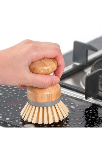 Vadi Natural Cleaning Brush with Bamboo Handle Round Head Dish and Kitchen Brush