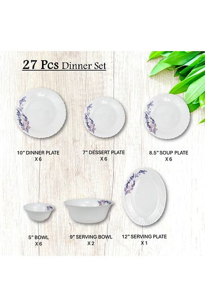 Melrich 27 Pcs Opal ware Dinnerware set Dishwasher Microwave safe Scratch Resistant use for kitchen