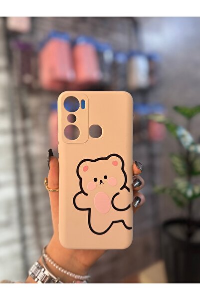 CaseKİdükkan Infınix Hot 20I Compatible Cute Teddy Bear Patterned Velvet Silicone Case