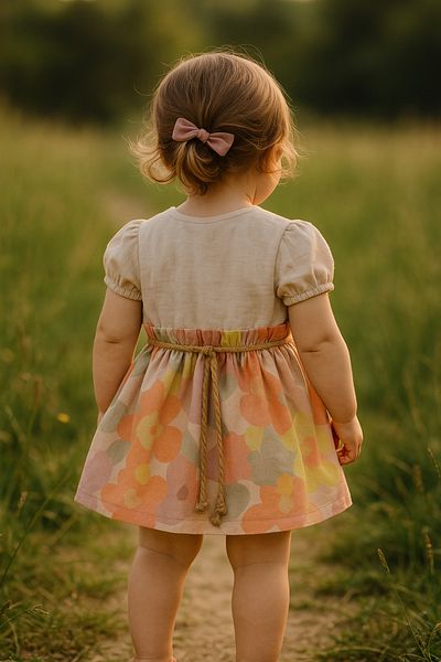 TRENDİMİZBİR Baby Girl Floral Woven Short Sleeve Dress with Belt