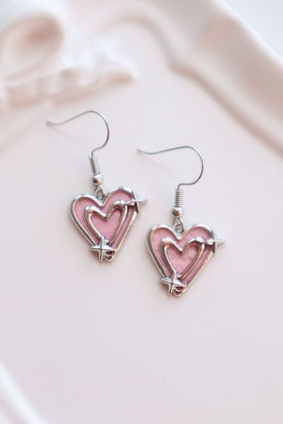 EFBUTİK Pink Two Heart Italh Earrings