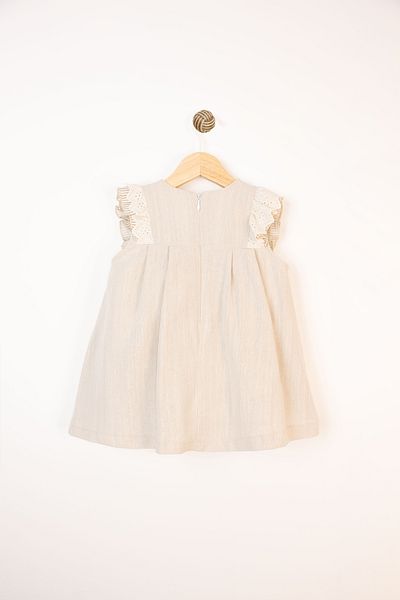 Bombili Frilly Lace Striped Collar Floral Buttoned Eid Special Occasion Baby Girl Dress