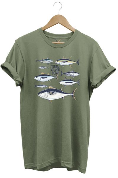 WİDİ Fishing Fishing Longtail Orkinos Tuna Fish Printed 100% βαμβακερό μπλουζάκι χακί κανονικής εφαρμογής