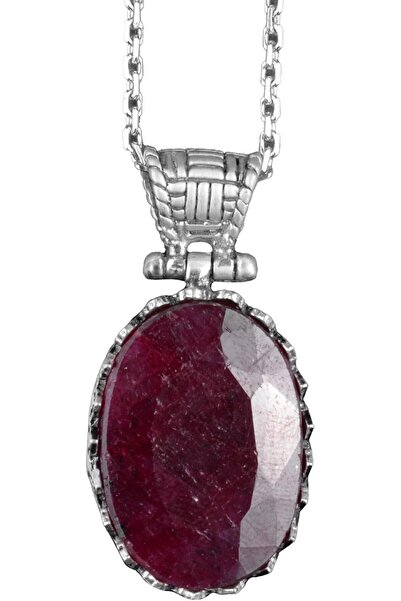 KAMBO Gerçek Doğal Taş Kolye - 925 Ayar Gümüş Kolye (Yakut)