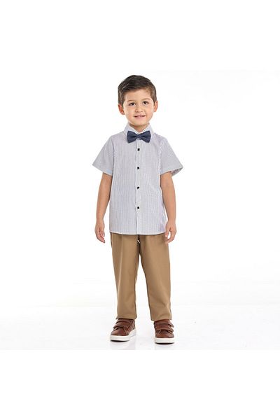 Victor and Jane Tan Waistcoat And Pant Set With Shirt And Bow Tie