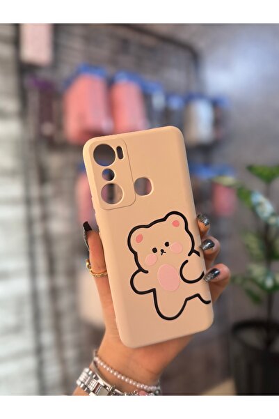 CaseKİdükkan Infınix Hot 20I Compatible Cute Teddy Bear Patterned Velvet Silicone Case