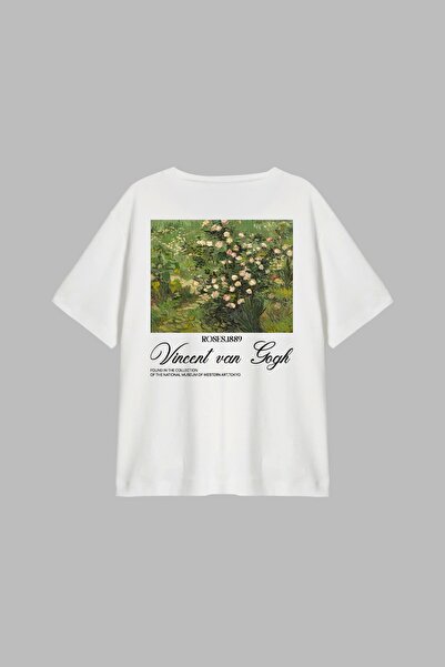 Bak Moda Ženska bela relaxed fit majica sa V. Van Gogh Roses printom