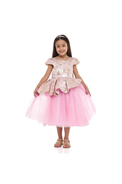 Victor and Jane Girls Elegant Lt Blue/Gold Jacquard & Tulle Party Dress